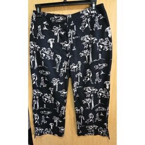 Newport Studio Sz 10 Ladies Capri Black And White Mid Rise Silver Snaps Hem Slit